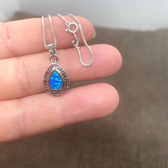 Sterling Silver Blue Opal Greek Pattern necklace - Picture 8 of 8